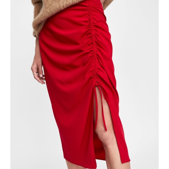 Zara Dresses & Skirts - Zara Red Ruched Detail Skirt